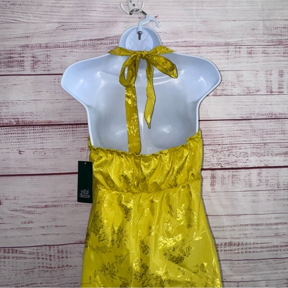 NWT Satin Halter Floral Jacquard Fabric Mini Dress From Wild Fable - Picture 5 of 8